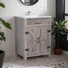 Bathroom Vanity Under Sink Pedestal With 2, Basin Cabinet With Adjustable Shelf, White - 24吋 - 水洗灰 - 查看 9