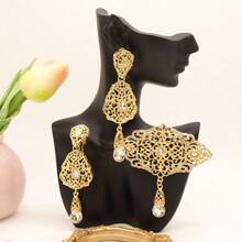 1 Set Middle Eastern/Arabic Women Brooch Earrings Set, Headscarf Pin, Teardrop Earrings, Moroccan Bridal Traditional Wedding Jewelry, Suitable For Festivals, Banquets