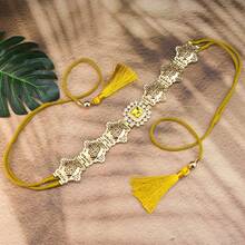1pc Handmade Rope Waist Belt Chain, Gold Arabic Moroccan Robe Metal Waist Belt With Tassel Decor, Suitable For Summer, School Autumn, Autumn, Halloween - A - View 16