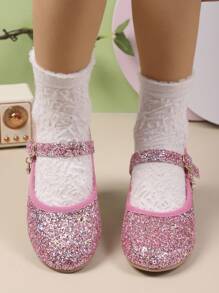 女童闪亮圆头高跟鞋，学生休闲百搭公主鞋，适合表演，秋季