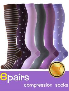 6 đôi tất nén y tá Tất nén dài đến đầu gối Tất nén bắp chân y tá Tất nén cao đến đầu gối co giãn tốt cho nam nữ Thoáng khí, chống trượt, Tất thể thao chịu áp lực tốt cho chạy bộ và đạp xe - Nhiều màu - Xem 2