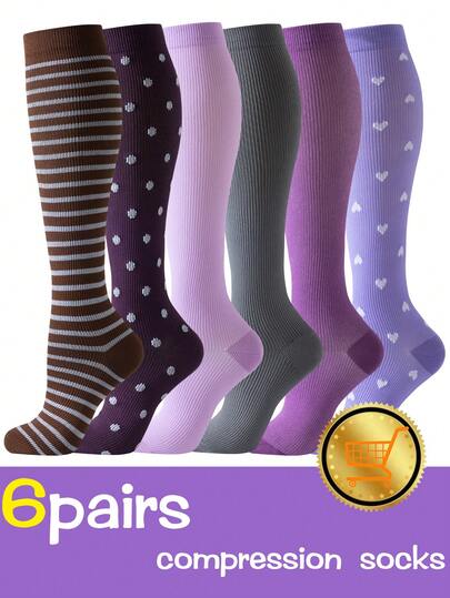 6 pares de calcetines de compresión para enfermeras, calcetines de compresión hasta la rodilla, calcetines de compresión para pantorrilla de alta elasticidad hasta la rodilla, calcetines de compresión transpirables, antideslizantes y con presión graduada para hombres y mujeres, ideales para correr y ciclismo