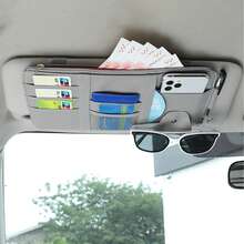 EIGIIS 1pc Multi-Function Car Sun Visor Storage Bag - With Zipper Pocket, Glasses Clip And Fashion Glasses Holder, Car Interior Accessory, Perfect Gift For Drivers - A - View 9