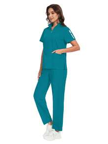 外科手术服 女护士服 上衣 裤装套装 手术服 临床手术服 美容院 水疗中心 医院 工作服 春季套装 - 湖藍色 - 查看 3