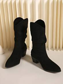 Women's Minimalist Western Style Suede Pointed Toe Slip-On Over-The-Knee Thigh High Sexy High Heel Boots