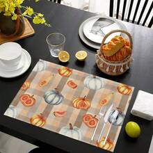 1 pieza/4 piezas/6 piezas Manteles individuales de lino con estampado de calabaza, decoración del hogar, decoración de Acción de Gracias, regalo de Acción de Gracias, adecuado para mesa de comedor, todo el año, manteles de mesa modernos lavables, decoración de habitación, manteles individuales, posavasos, manteles de cocina y comedor, decoración de fiesta interior y exterior, decoración del hogar, regalo ideal