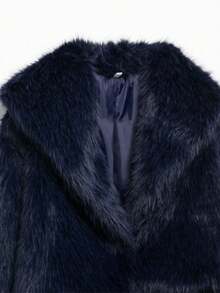 Camellia New Autumn/Winter Faux Fox Fur Collar Fashionable Short Jacket, Youthful Artificial Fur Coat - Navy - View 6