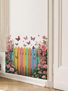 2 件/1 件墙贴 - [彩色栅栏蝴蝶、莲花] PVC 自粘可移除墙贴，适用于托儿所、儿童房、游戏室或教室 - 适合任何空间的可爱创意墙面装饰 - 彩色 - 查看 3