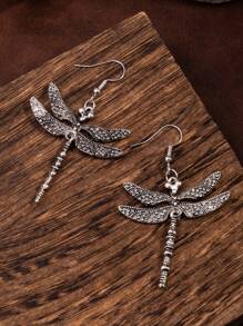 Pendientes Colgantes Tallados De Libélula Vintage De Estilo Bohemio - Joyería Retro Plateada En Plata Para Mujeres Con Estilo