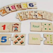 1set Early Educational Wooden Number Matching And Counting Puzzle Game For Kids,Bilingual English Numerals & Animal Figures Learning Board - Multicolor - View 6
