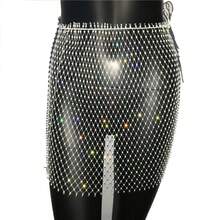 FestivalQueen Women's Rhinestone Mesh Hollow Out Mini Skirt Glitter Crystal Fishnet Grid Cover Up See Through Solid Empire Adjus - trắng - Xem 1