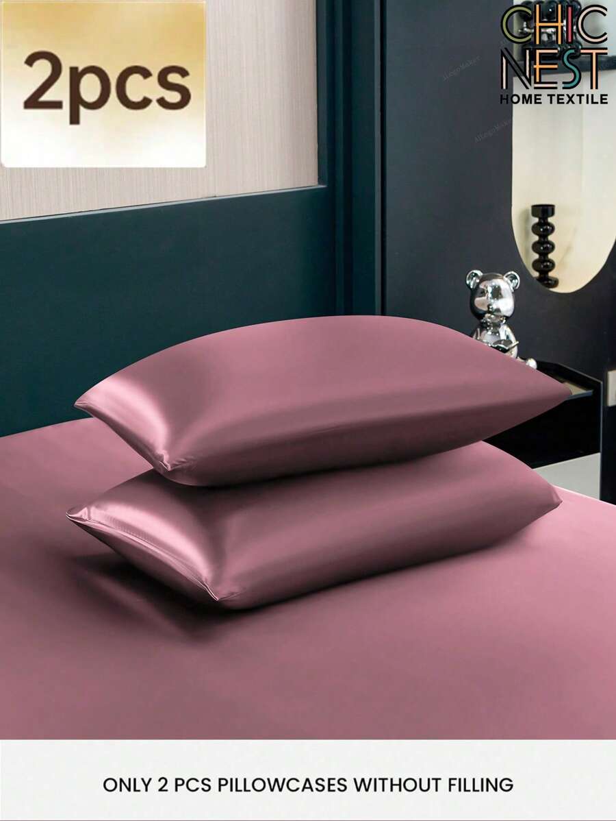 2pcs Set Satin Pillowcase, Soft & Breathable, Wrinkle-Resistant, Protects Hair & Skin, Improves Sleep Quality. Envelope Closure, Luxurious Silky Soft, Suitable For Standard Size (Large, Extra Large, Twin) Beds. - Dusty Pink - View 1