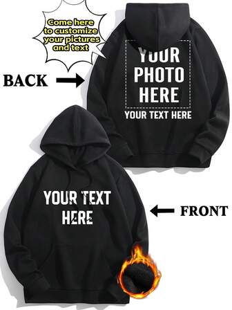 Customized Graphic Fleece Hoodie For Women, Black, Personalized With Friend/Family/Couple/Pet Photos, Suitable For Birthday, Anniversary, Valentine's Day, Halloween, Christmas, Party Gift, Autumn/Winter, Utilitarian Chic, Fall New Style Women Graphic Print