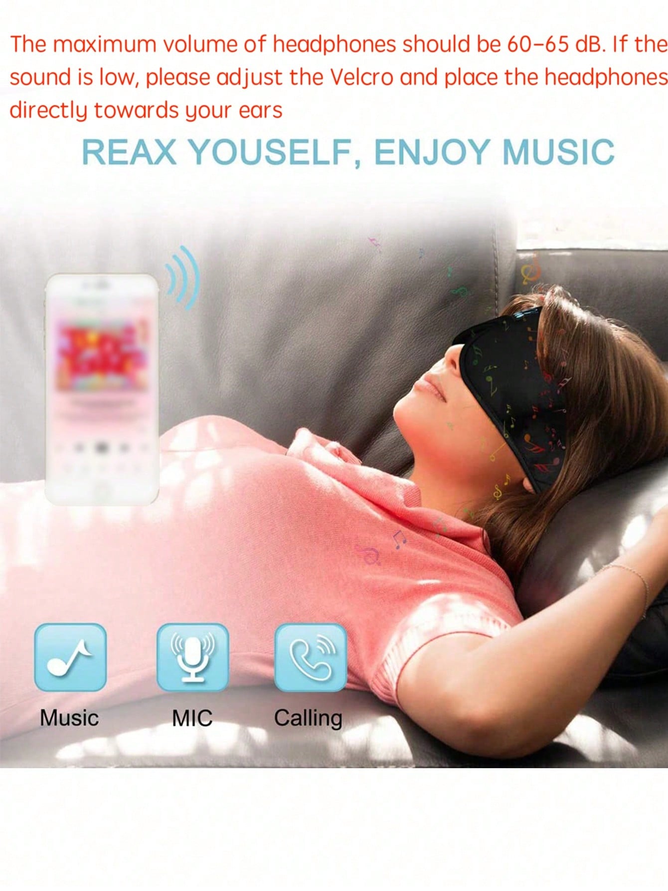 قناع عين لاسلكي ثلاثي الأبعاد وسماعات رأس للنوم مع...