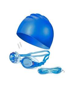 Swimming Kit With Silicone Cap And Goggles For Young People And Adults - 藍色 - 查看 1