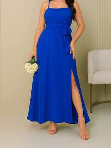 Vestido Longo Feminino Festa-Formatura-Elegegante  elegante  Sexy  Festa    Costas nuas / sem costas  Abertura lateral - Azul Royal - Visão 2