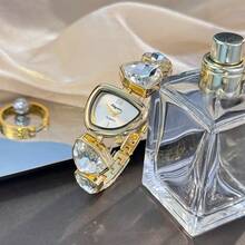 1pc Women's Asymmetrical Shape Alloy Case Colorful Rhinestone High-End Unique Personalized Quartz Watch - one-size - View 2
