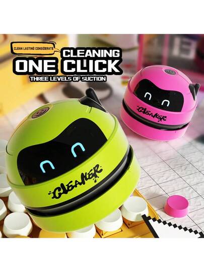 Mini Stofzuiger Cleaner, Schattige Robot Shaped Portable Lightweight USB Rechargeable Battery Operated, Crumb Dust Cleaning, Bureau Cleaning Robot, Back To School Halloween Birthday ,Garden Tools view 10