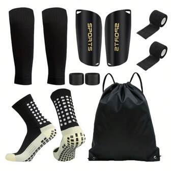 6 Pieces/1 Set Of Football Equipment With Silicone Grip Socks, Shin Guards, Protective Gear, Traction Backpack, Shin Protective Belt And Sports Video - Complete Football Training For Youth/Adult Competitions, Practice, Practice, On-Site Sports Injury Is Essential