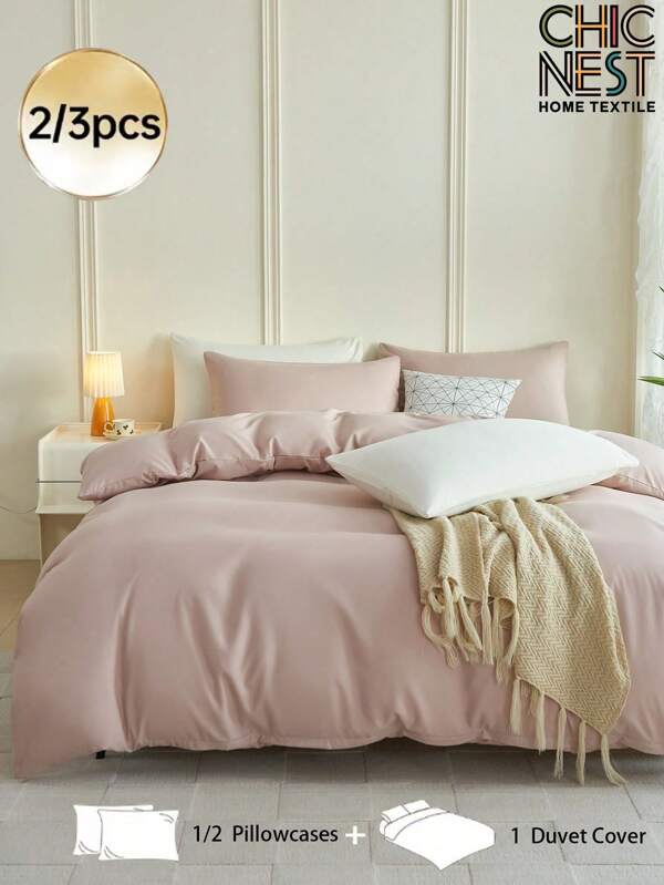 Juego de ropa de cama de 2/3 piezas en color púrpura, incluye funda nórdica, juego de ropa de cama de unicolor, suave y transpirable, adecuado para cama individual/twin/full/king/queen. Incluye 1 funda nórdica con 1/2 fundas de almohada (sin relleno). Textil para el hogar lavable a máquina.