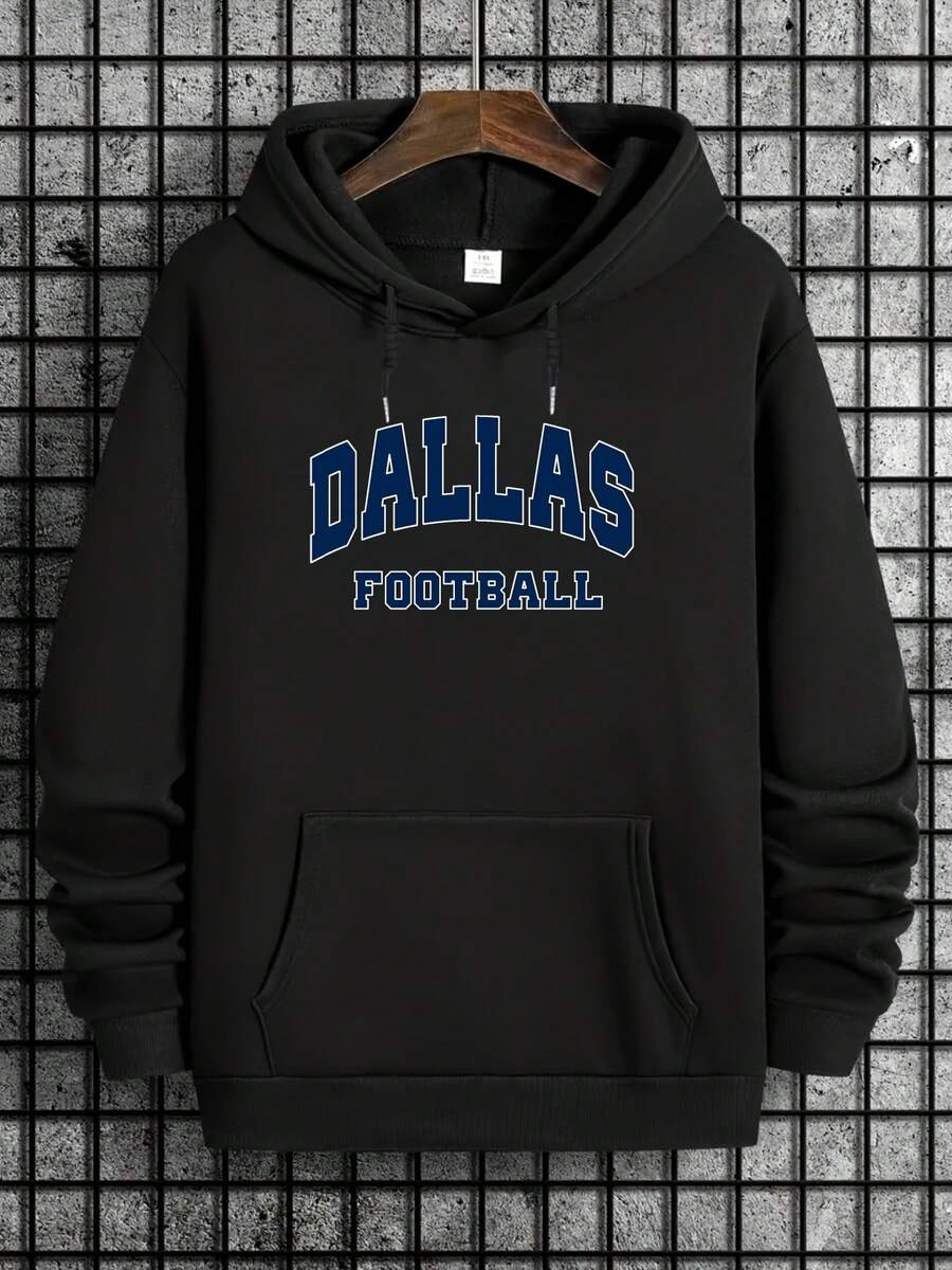 Impresión gráfica de fútbol de , sudadera de moda casual para hombres de manga larga con cuello redondo, suéter tejido, lavable a máquina - Negro - Ver 1