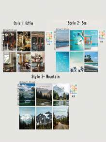 6张极简主义艺术摄影风景海报，装饰照片材料贴纸，A3装饰画纸，卧室墙贴，无框（赠送：2张随机颜色贴纸）