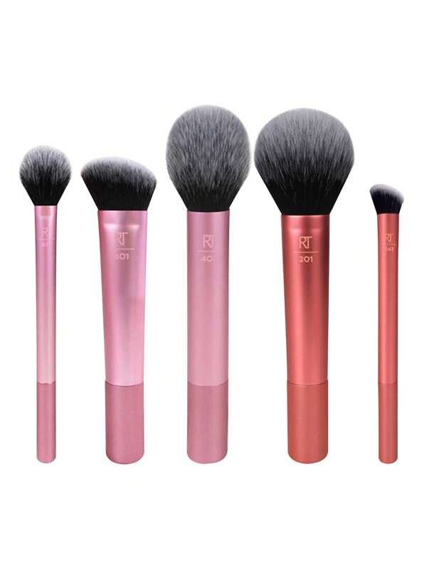 Real Techniques Real Techniques Face Essentials For Blush&Highligher&Powder&Nose Shadow&Contour, 5 Piece Set,RT400 Blush Tapered,Soft&Fluffy Bristles,RT448 Setting Brush 2.0 Dense,Fluffy Bristles,RT201power Large,Domed Shape,RT243 Nose Shadow Dense,Angled Bristles,RT401 Sculpting Wide,Angled Head