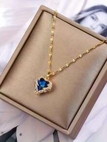 1 Piece Women's Stainless Steel Sea Theme Crystal Heart Shaped Pendant Necklace Holiday Gift - Vàng - Xem 5