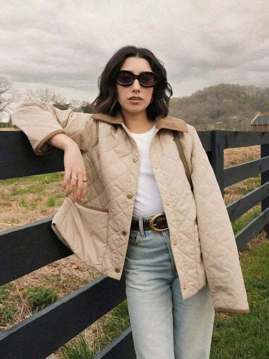 Women's Cotton Jacket 2025 Winter Fashion Casual Pocket Rhombus Plaid Street Style Cotton Coat For Women