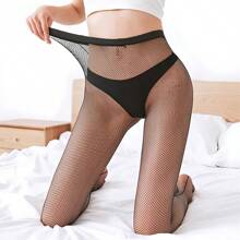 性感内衣后背竖线性感渔网袜镂空小网眼女士防勾丝渔网袜条纹个性连裤袜适合夜店、夜生活、约会、演出、新婚之夜 - 性感丝袜和紧身衣内衣