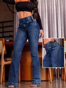 Womens Jeans, Women's Wear In Y2K Style Fashionable Women's Y2K Style Denim Bell Bottoms, Solid Color Denim Tight Pants, High Waist And Low Elasticity,  Solid Color Slim Fit, Sparkling, Jeans>Pants, Suitable For All Seasons, With Multiple Pocket Designs,  Religion>Clothes, Suitable For Outdoor Outfits, Cocktail Parties, Parties,Valentine's Day,Clothes,Valentine Outfits For Women, Christmas, Nightclubs, Banquets, Film Festivals, Cinemas, Balls Cocktail Party, Bar, Wedding, Graduation Ceremony, Homecoming, Birthday Party, Rebellious Girl, Holiday-Themed Party, Out Dress, Streetwear, Fashion Show, Date, Valentine 's Day, Out Work University, School Village, Concert, Street Girl, Girl, Country Outfits Women, Out Best Women, Ladies' Vacation Clothing Country Concert Outfit,New Years Outfit Women - 深藍 - 查看 1