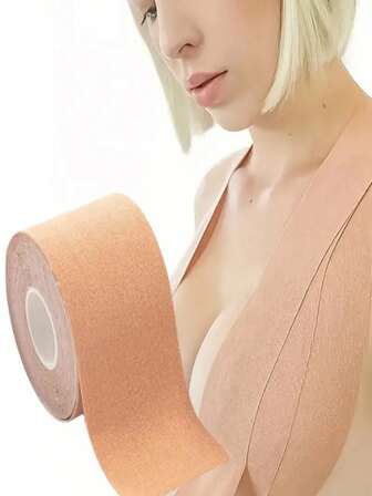 196.85*1.97英寸/卷隐形聚拢丰胸胶带，隐形丰胸胶带 - 防过敏，透气弹性面料，丰胸胶带，自粘式聚拢乳头贴，女士丰胸胶带，胸罩无肩带垫贴，隐形内衣配件套装，