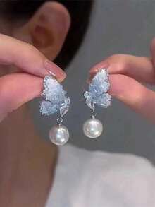 1 par de pendientes plateados de diseño minimalista con forma de rama, elegantes y chic - Plateado - Ver 4