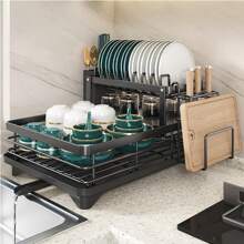 SIDIANBAN Double-Layer Dish Drying Rack, Kitchen Sink Dish Drainer, Drying Rack With Drainage Board, Detachable Bowl Rack, Kitchen Storage, Multifunctional Storage And Drainage, Sink Countertop Cup Holder