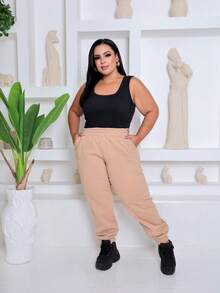 Women's Plus Size Sweatpants - Caqui - Ver 4