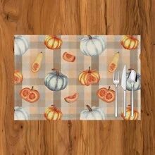 1 pieza/4 piezas/6 piezas Manteles individuales de lino con estampado de calabaza, decoración del hogar, decoración de Acción de Gracias, regalo de Acción de Gracias, adecuado para mesa de comedor, todo el año, manteles de mesa modernos lavables, decoración de habitación, manteles individuales, posavasos, manteles de cocina y comedor, decoración de fiesta interior y exterior, decoración del hogar, regalo ideal