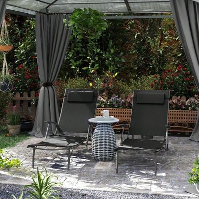 Outsunny Set Of 2 Adjustable Back Sun Loungers - Black Outdoor Reclining Lounge Chairs | Patio Poolside Sunbeds With 5-Position Recline | Durable Weather-Resistant Designback To School