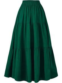 Women's Summer Long Flowy Renaissance Skirt With Pockets - Boho High Waist A-Line Maxi Skirt,Vacation Outfits Women,Valentine Outfits For Women,Street Photography - 墨綠色 - 查看 2