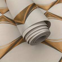 1 Roll Peel And Stick Wallpaper, Gold Geometric Pattern, Beige Color, 374*17.71 Inch/950*45cm Self-Adhesive Removable Wallpaper For Bedroom, Drawer Lining - White - View 3