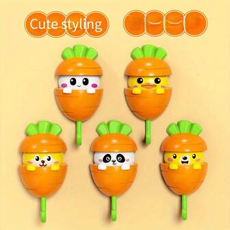 1 pieza Gancho adhesivo sin taladro con forma de zanahoria, perchero para puerta de baño, soporte para llaves montado en la pared sin costuras