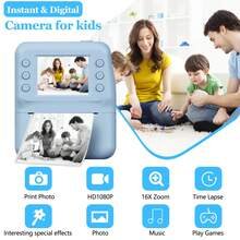 Fotocamera digitale stampante istantanea 3 in 1 - Fotocamera, gioco, lettore MP3 3 in 1, stampa foto istantanea, gioco puzzle, zoom digitale 16x, registrazione video HD 1080P, fotografia - regalo perfetto per Ognissanti, Natale, compleanno. Rientro a scuola, Festa del Lavoro, Ognissanti, Natale, Giorno del Ringraziamento