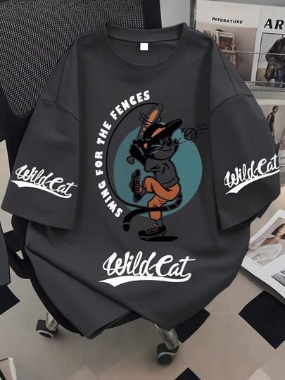 Áo thun ngắn tay chất liệu mềm mại, in hình đội bóng chày Wildcat dành cho thiếu niên, trang phục thể thao thường ngày, mùa xuân/hè, áo dành cho thiếu niên nam.