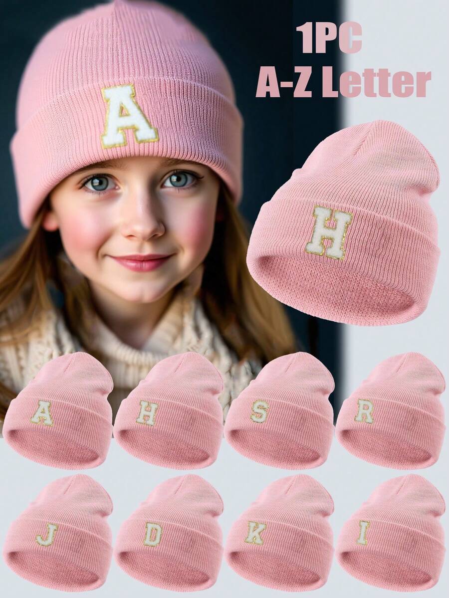 1顶A-Z 26字母印花针织帽,柔软保暖,适合秋冬季节,适合婴幼儿和少女日常佩戴,也可作为生日礼物。 - 粉色 - 查看 1