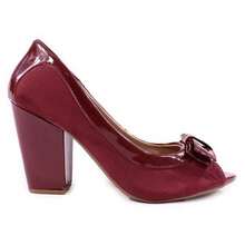 Women's Wine Peep Toe Shoes With Thick High Heels, Comfortable, Marsala, Bordo - 酒紅色 - 查看 5