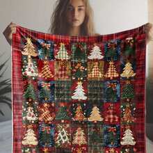 1 buah Selimut Patchwork Pohon Natal Vintage - Flanel Lembut & Nyaman dengan Desain Pohon Natal - Cocok untuk Sofa, Tempat Tidur, Mobil, Kantor, Berkemah & Bepergian - Ringan, Hangat, Hadiah Sepanjang Musim, Aneka Warna - MultiWarna - View 6