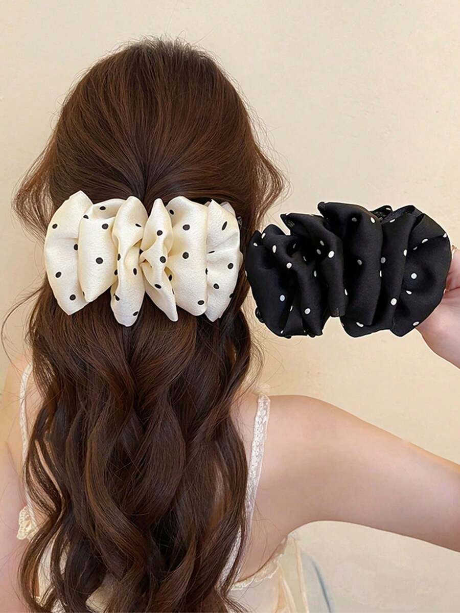 1 Peça Clipe de Cabelo Plissado de Poá Elegante e Casual de Poliéster de Cor Sólida, Adequado para Combinação Diária e Todas as Estações, Clipe de Cabelo, Clipe de Cabelo, Material Escolar, Clipes de Garra, Grampos de Cabelo, Presilha de Cabelo, Barras de Cabelo, Clipes para Cabelo, Acessórios de Cabelo - Multicolorido - Visão 1