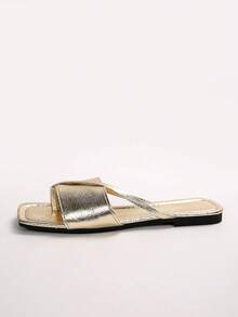 2025 New Square Toe Criss-Cross Design Sandals, Elegant And Vintage-Inspired, Versatile For Dresses In Spring/Summer - Gold - View 2