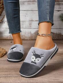 Pantofole piatte da donna grigie con ricamo a cartone animato, leggere e confortevoli, adatte per tutte le stagioni, pantofole casual unisex per la casa