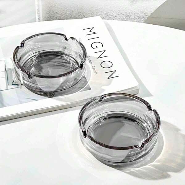 1pc Ashtray In Ins Style, Light Luxury, Classic And Creative, Suitable For Home Bedrooms, Hotels And Offices, Round Glass
