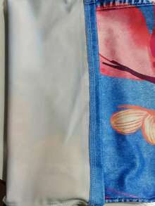 Women's Casual Imitation Denim Print Pocket Straight Pants Casual Fashion Women's Four Seasons Pants Abstract Watercolor Butterfly Pattern